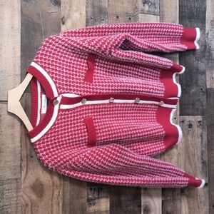 Alicedudu Red White Geometric Preppy Button Front Cardigan Sz Med Women